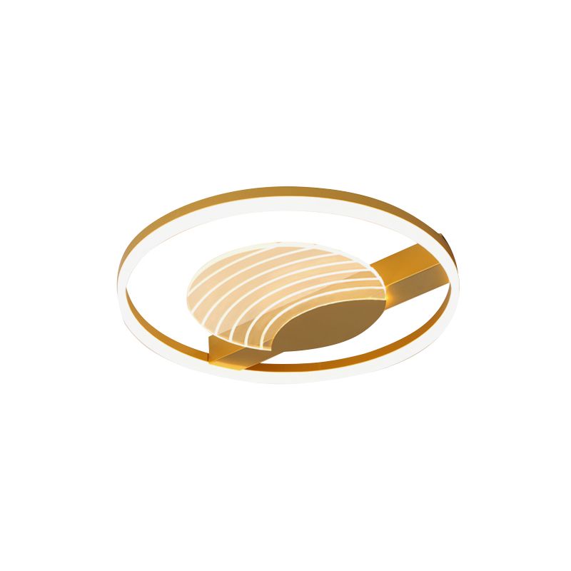 Acrylic Circle Flush Mount Lamp Minimalism Black/Gold 16/19.5 Inch Wide LED Ceiling Fixture with Wave Pattern, Warm/White Light