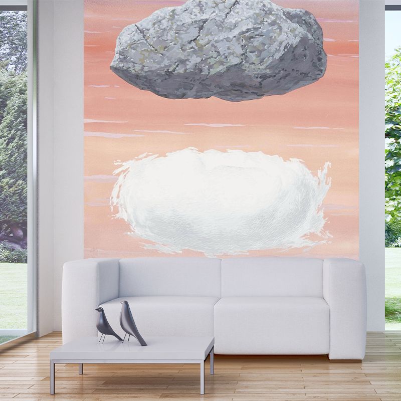 Pink-White Layers Wall Murals Water-Resistant Surrealistic Bedroom Wall Decoration
