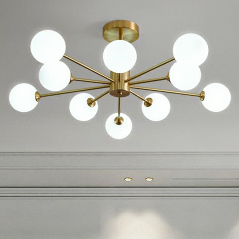 Messing radiale ophanging verlichting postmoderne bolglazen kroonluchterlamp voor woonkamer