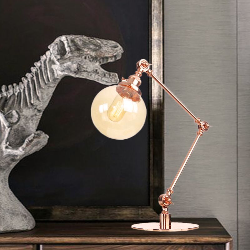 Industrial Global Table Lamp Amber/Clear Glass 1 Light Restaurant Table Light with Adjustable Arm in Black/Brass Finish