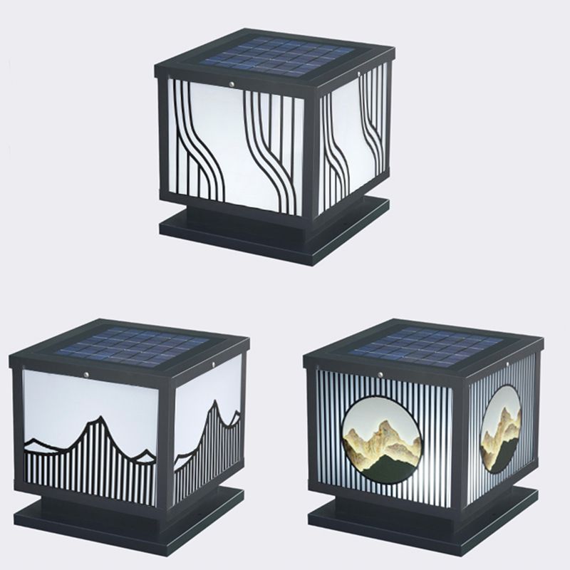 Metal Square Shape Outdoor Lights Modern Style 1-Light Solar Pillar Lamp