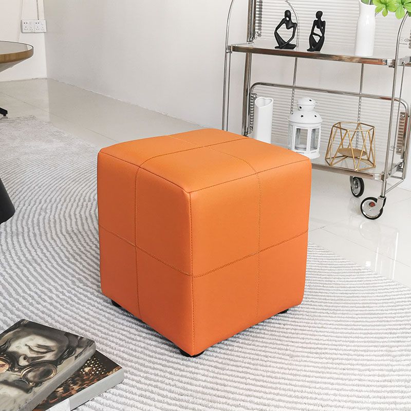 Luxury Pouf Ottoman Genuine Leather Upholstered Solid Color Square Ottoman