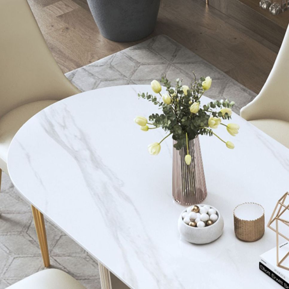 Traditionele luxe ovale eettafel Gesinterde stenen tafel met dubbele voetstukbasis