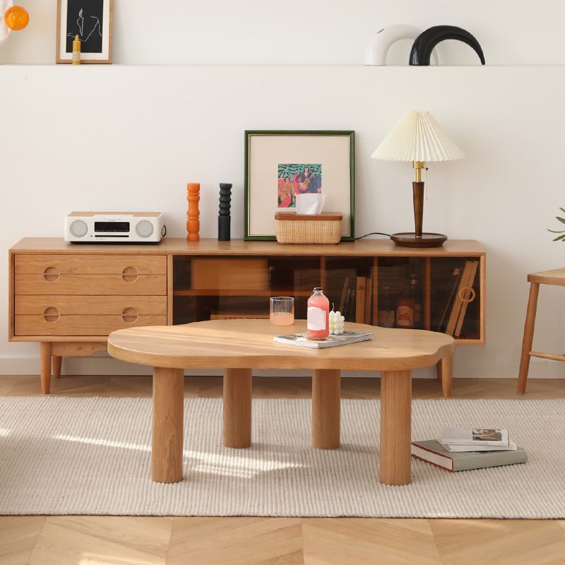 Modern Wood 3/4 Legs Cocktail Table Free Form Coffee Table in Natural