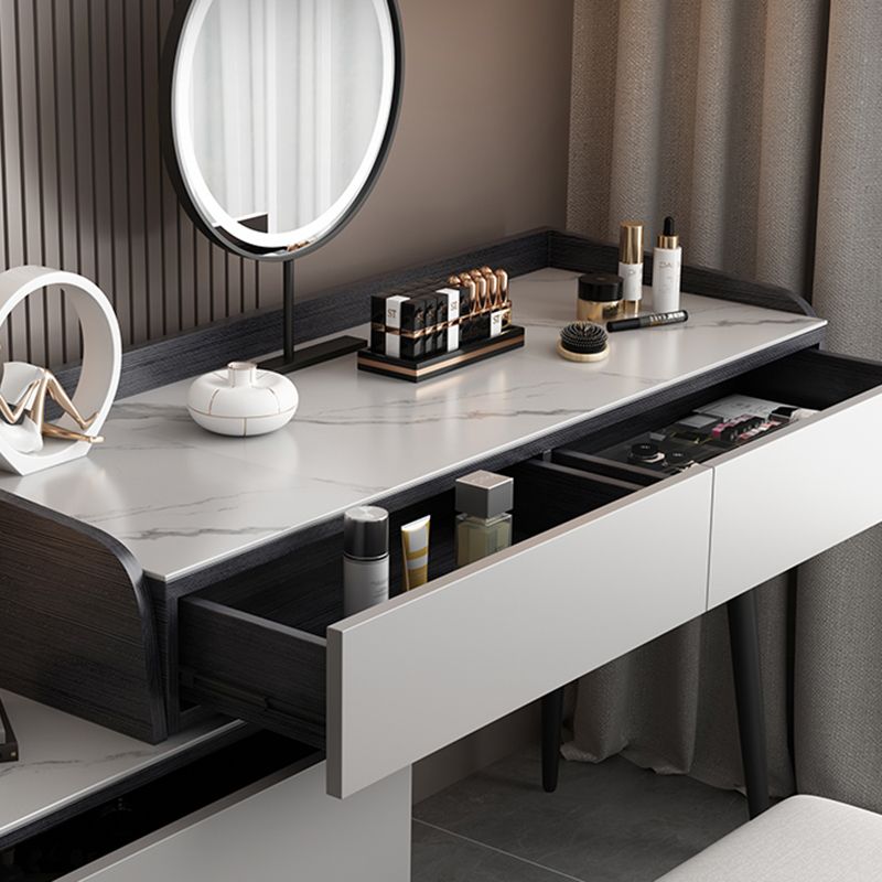 Contemporary Stone Makeup Vanity 4-Drawer Vanity Set with Standing Mirror