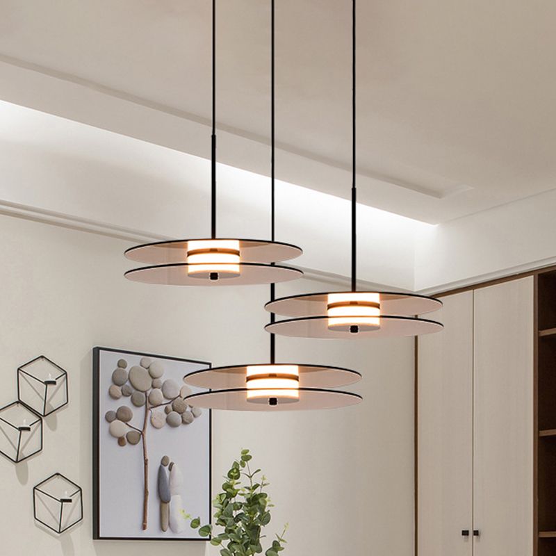 Tan Glass Disc Hanging Light Fixture Nordic 1 Light Pendant Ceiling Light for Dining Room