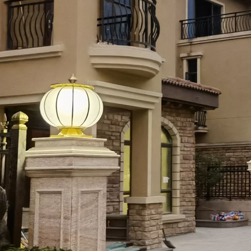Round Shape Metal Solar Pillar Lamp Modern Style 1 Light Outdoor Light