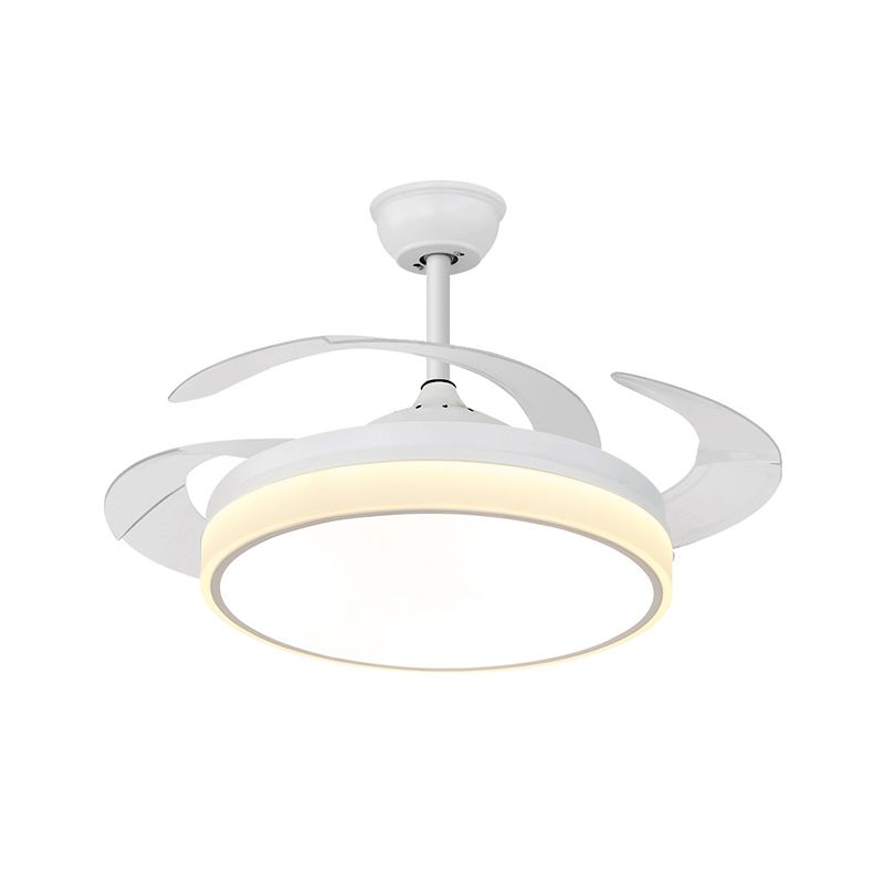 Cirkel eetkamer ventilatorlamp Moderne metalen LED 42 "W Wit semi -spoelmontage Lamp met 4 heldere messen, afstandsbediening/frequentieconversie en afstandsbediening
