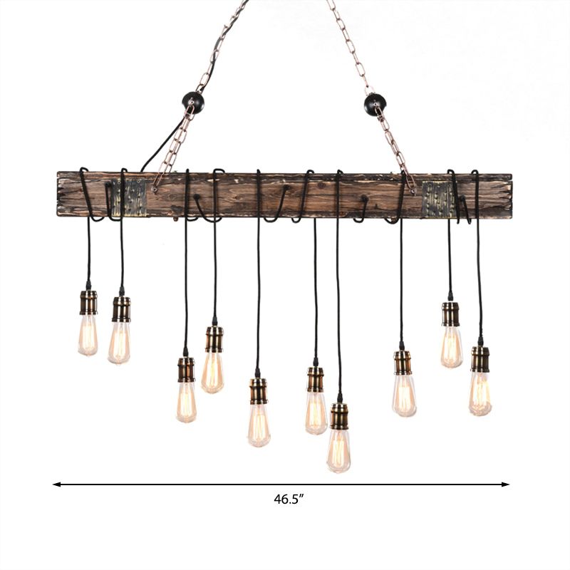 Linear Dining Room Island Lighting with Wooden Beam Lodge Stylish Multi Light Brown Ceiling Light Fixture