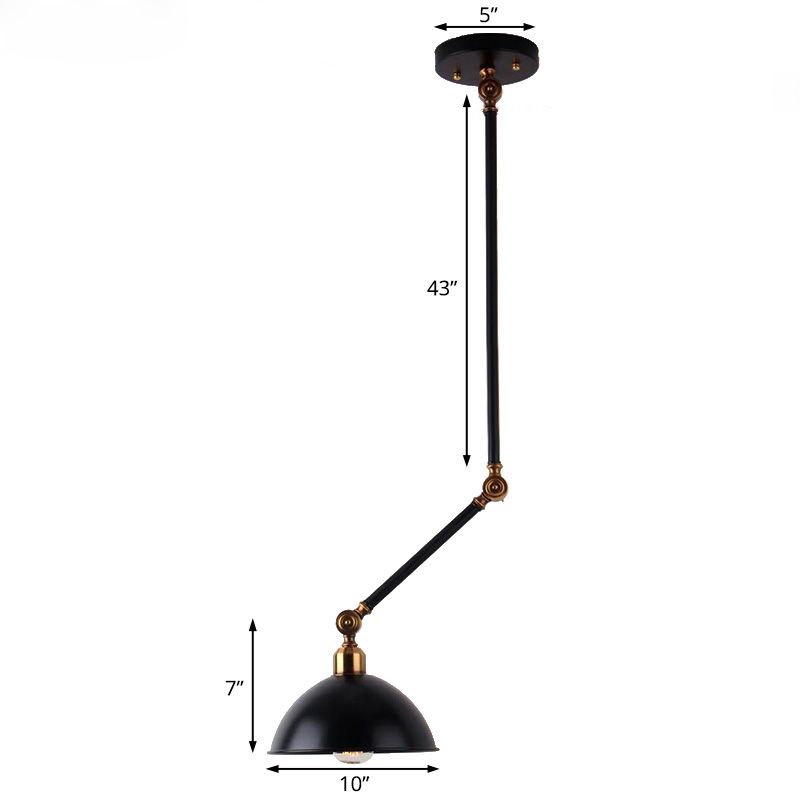 1 Bulb Dome Ceiling Light Retro Style Black Metal Suspended Lamp with Swing Arm over Table