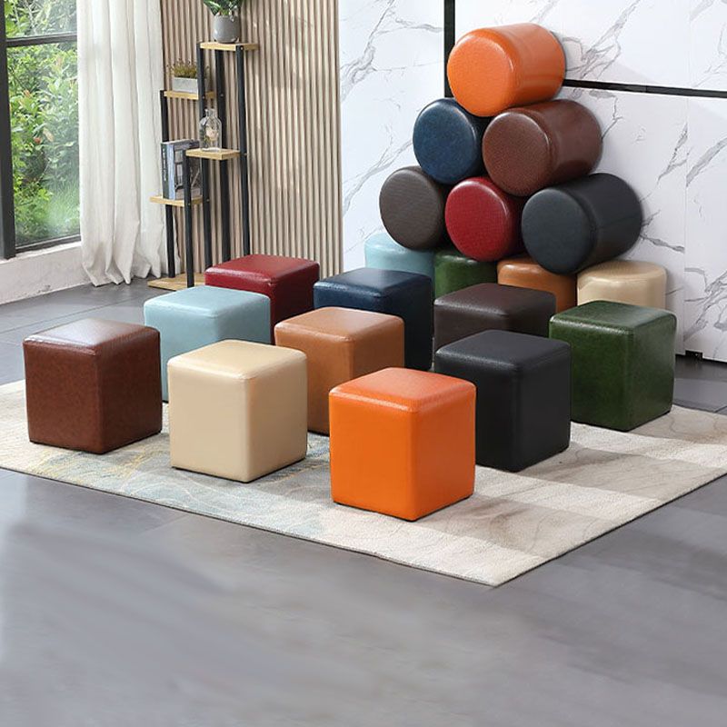 Orange Modern Pouf Water Resistant Solid Color Round Pouf for Drawing Room