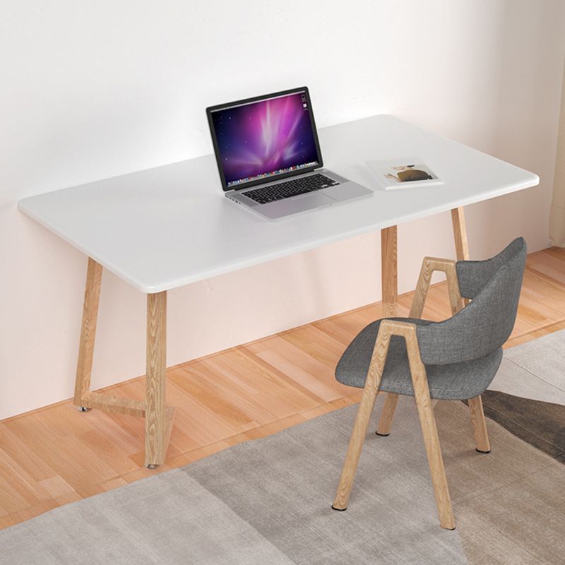 Contemporary Rectangular White and Walnut Wooden Dining Table with Double Pedestal