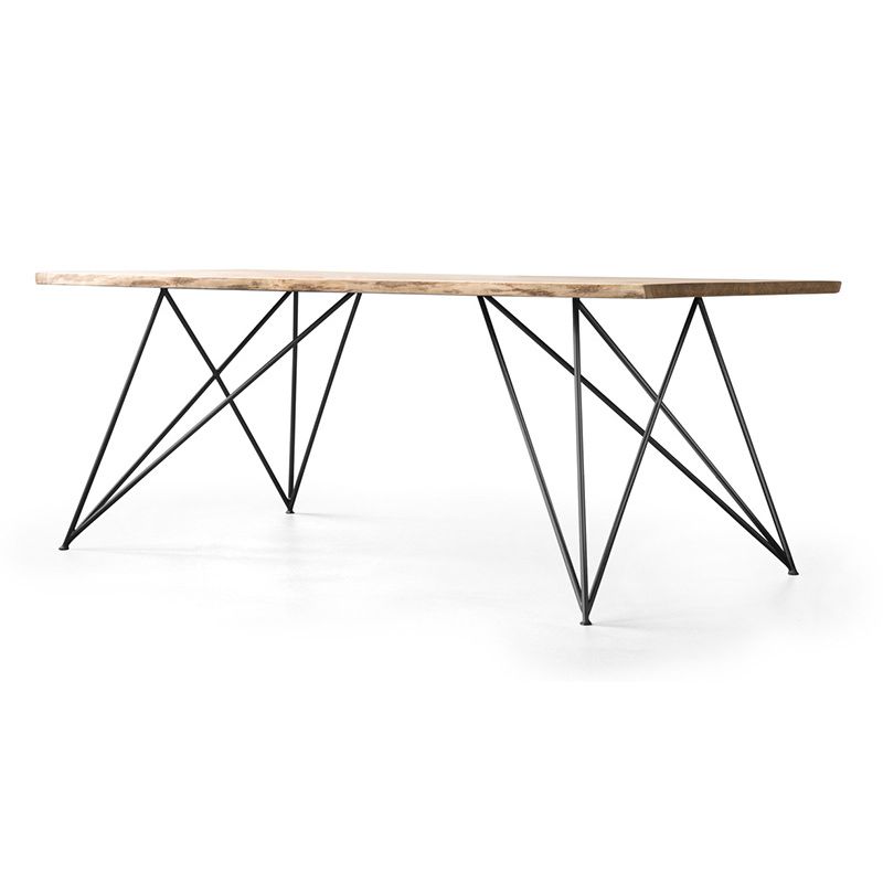 Mesa de comedor rectangular de lujo tradicional mesa de madera maciza con 4 patas de metal