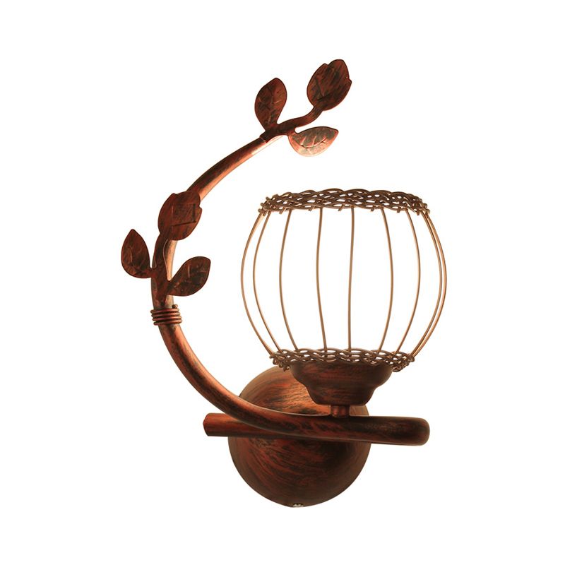 1 Light Bedroom Wall Mounted Lamp Rustic Dark Wood Sconce Light with Globe Milky Glass Shade, Right/Left