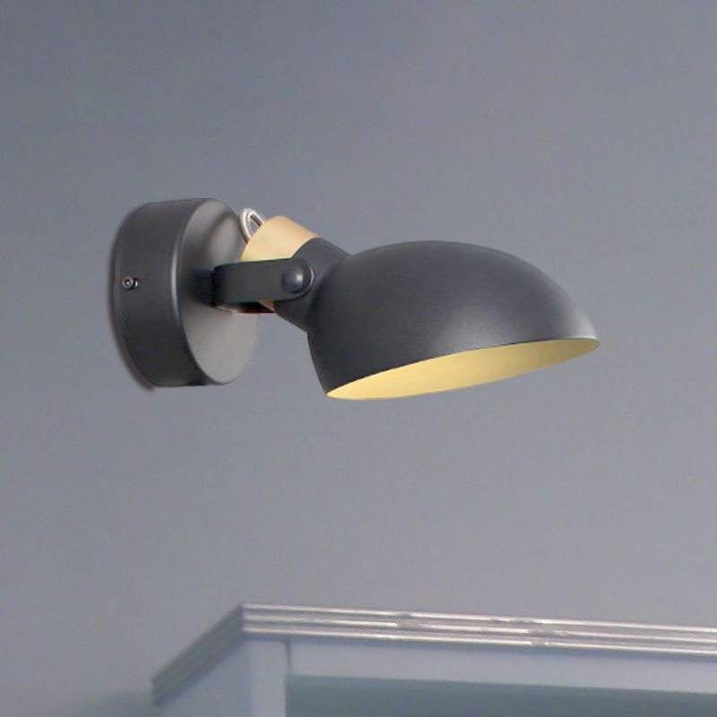 Bowl Shade Metallic Wall Sconce Light Contemporary 1 Light Black/White Finish Wall Lamp for Bedroom