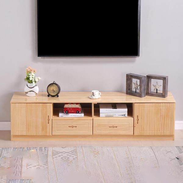 Scandinavian Pine Wood TV Media Stand Natural Wood Media Console with Drawers