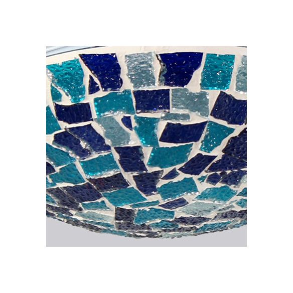 Plafonnier rond style Tiffany 12"/16" W en verre teinté, 1 ampoule, plafonnier encastré avec décor de coquille en bleu/bleu ciel