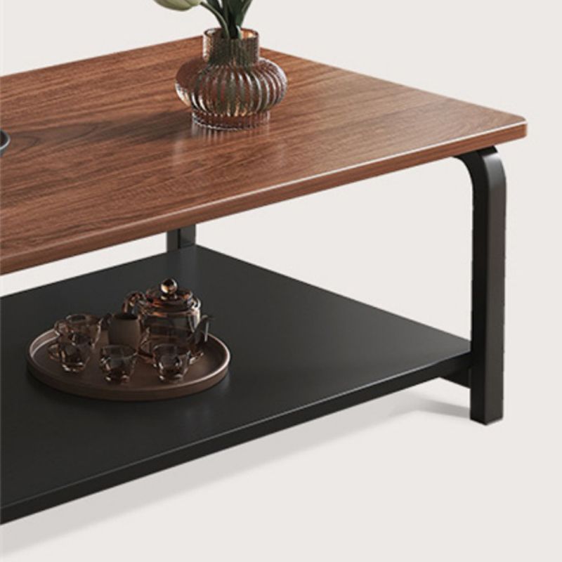Modern 15.7"Tall Metal Sled Rectangular Wooden Top Coffee Table with Shelf