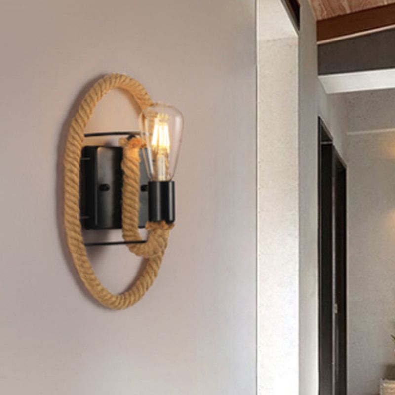 Geometric Wall Light Fixture Modern Rope 1 Light Wall Sconce in Black