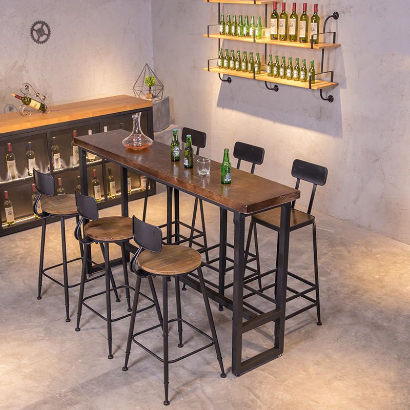 Industrial 1/4/7 Pieces Bar Table Set Rectangle Pine Wood Counter Table for Cafe