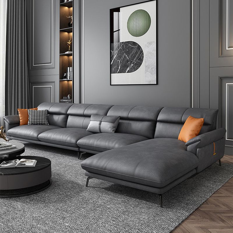 Modernism Flared Arm Sectional 4-Seater Faux Leather Sectional