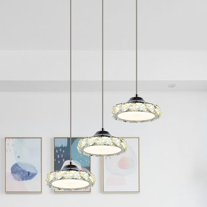 Round Dining Room Multi Pendant Simple K9 Crystal LED Chrome Hanging Light Kit in Warm/White Light