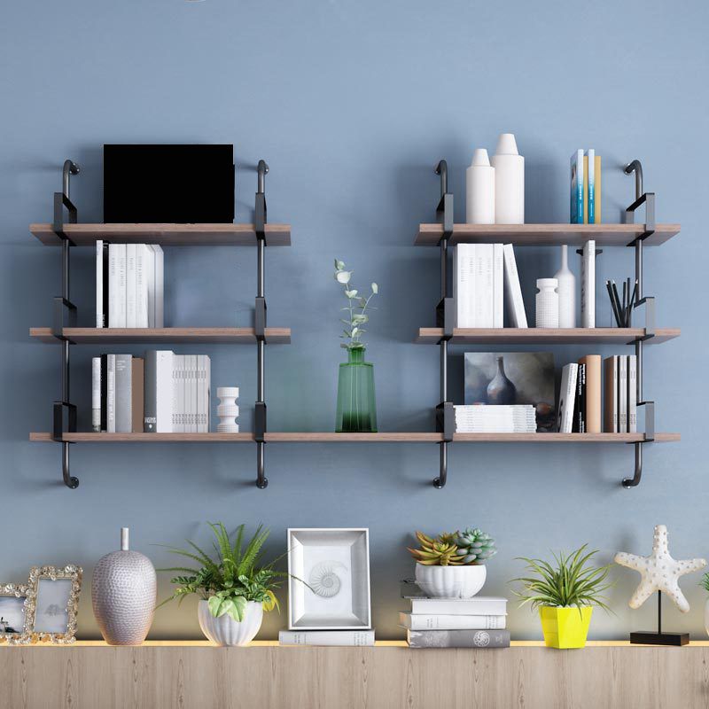 Natural Floating Bookcase Wooden Industrial Bookshelf with Shelves