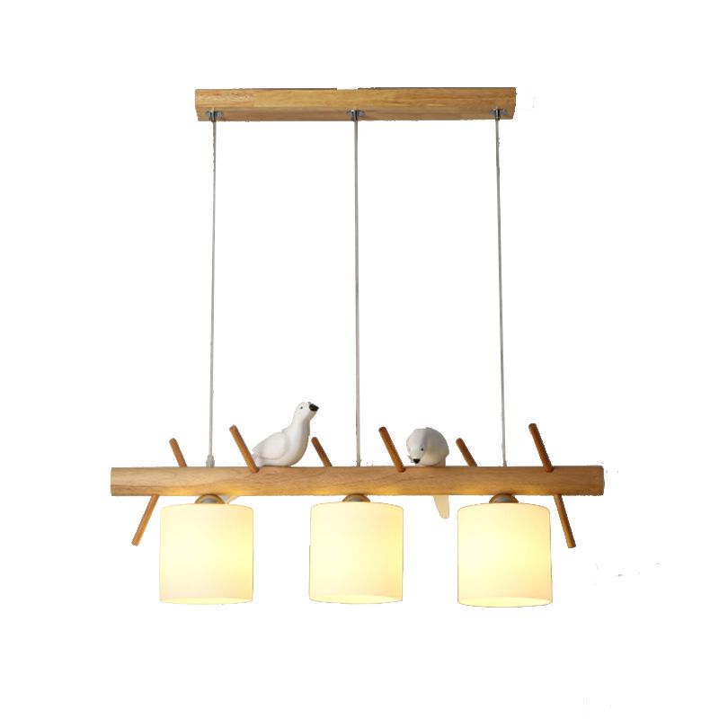 Modern Hanging Light Cylindrical Island Light Fixture with Glass for Dining Room