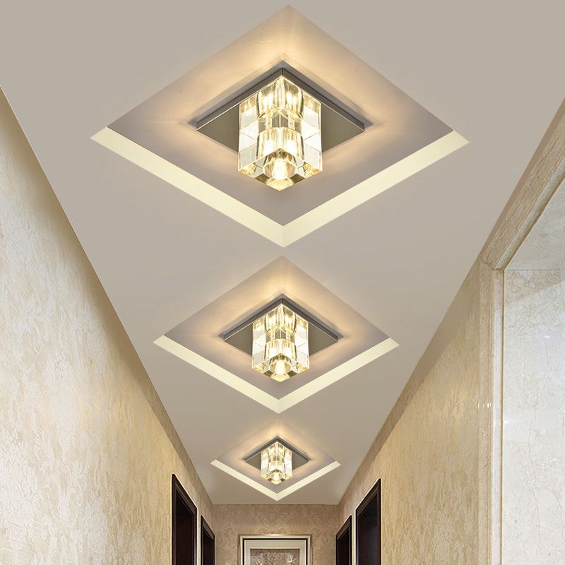 Crystal Block Mini Flush Light Modern Style Clear LED Flush Ceiling Light for Corridor