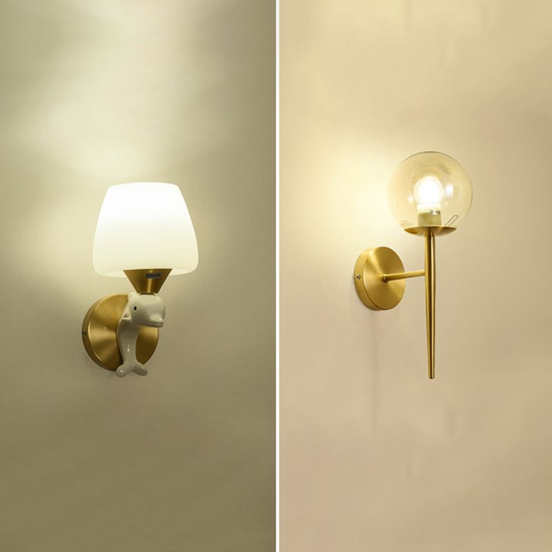 Modern Minimalist Wall Mounted Lamp Glass Wall Lamp in Brass for Living Room