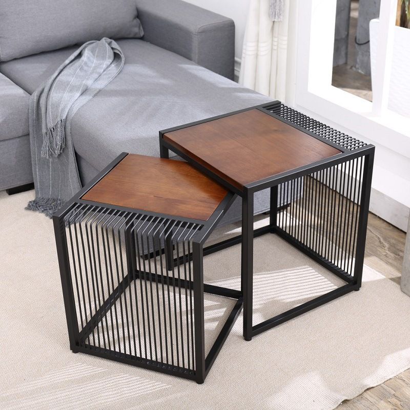Frame 2 Nesting Coffee Table Iron & Solid Wood Cocktail Table Set