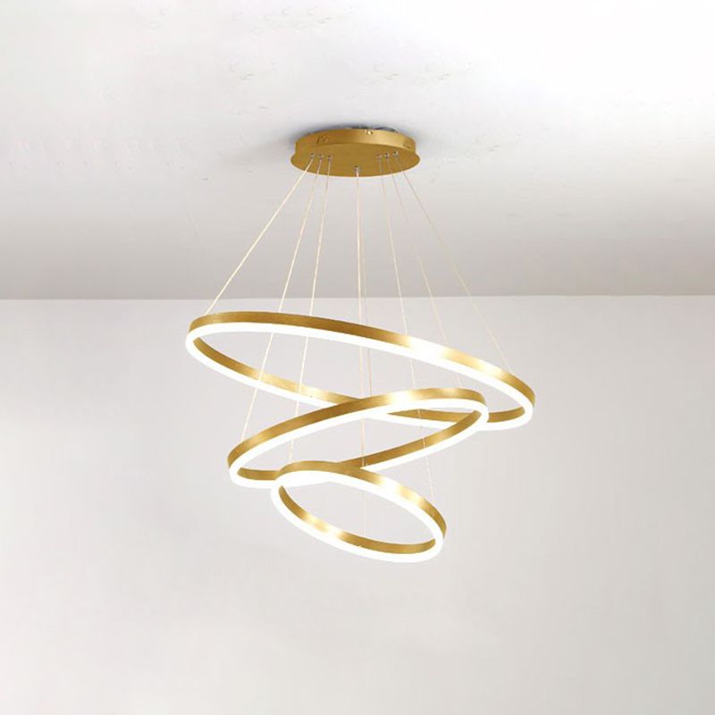 3-Light Chandelier Lamp Modern Three Rings Chandelier Lighting Fixtures with White Acrylic Shade