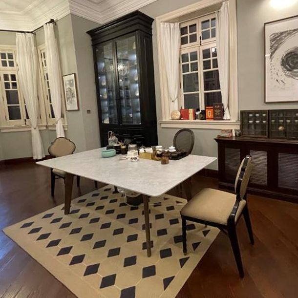 Rectangle Grey Top Dining Table Mid-Century Modern Sintered Stone Table with 4 Legs
