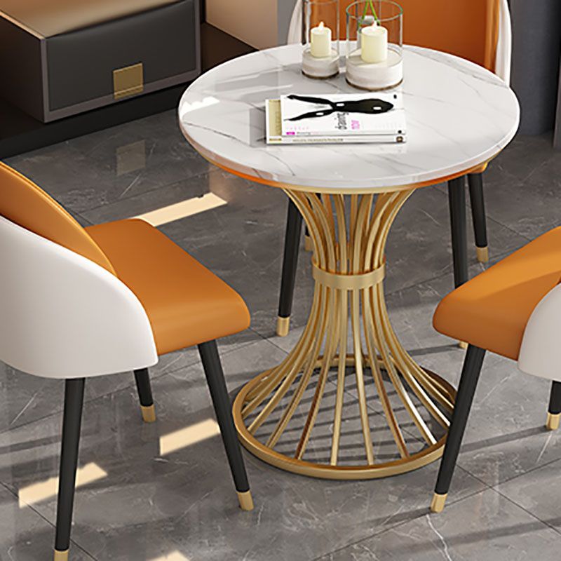 Traditional Luxury Dining Table Sintered Stone Round Table with Gold Base