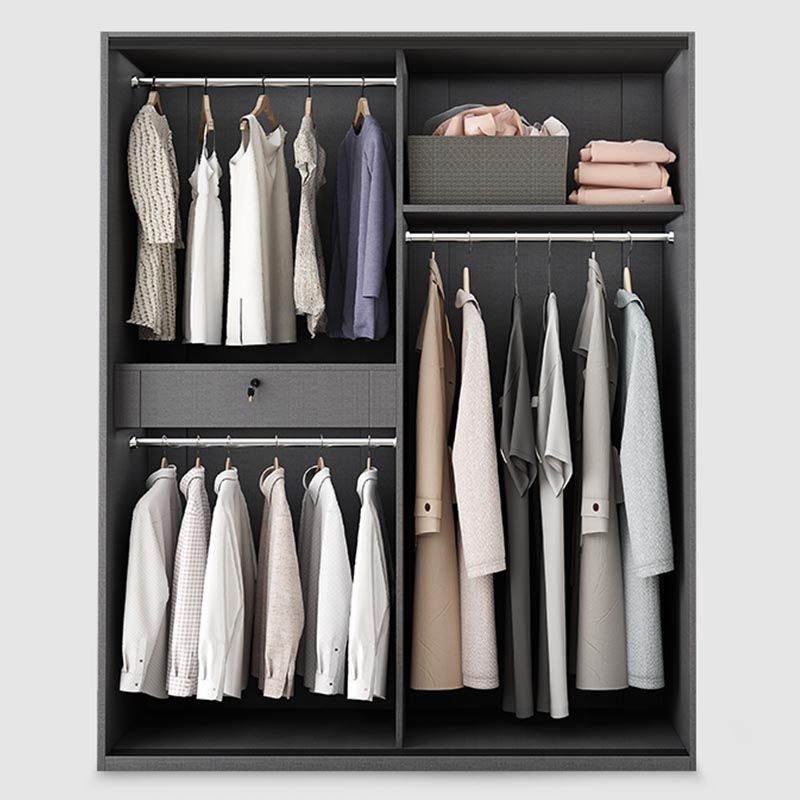 White Mirrored Finish Wardrobe Armoire Engineered Wood Wardrobe with Drawer