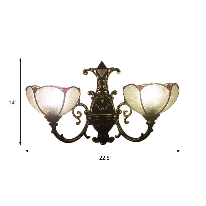 Industrial Style Bowl Wall Lighting Stained Glass 1 Light Wall Mount Fixture in Antique Bronze for Bedroom