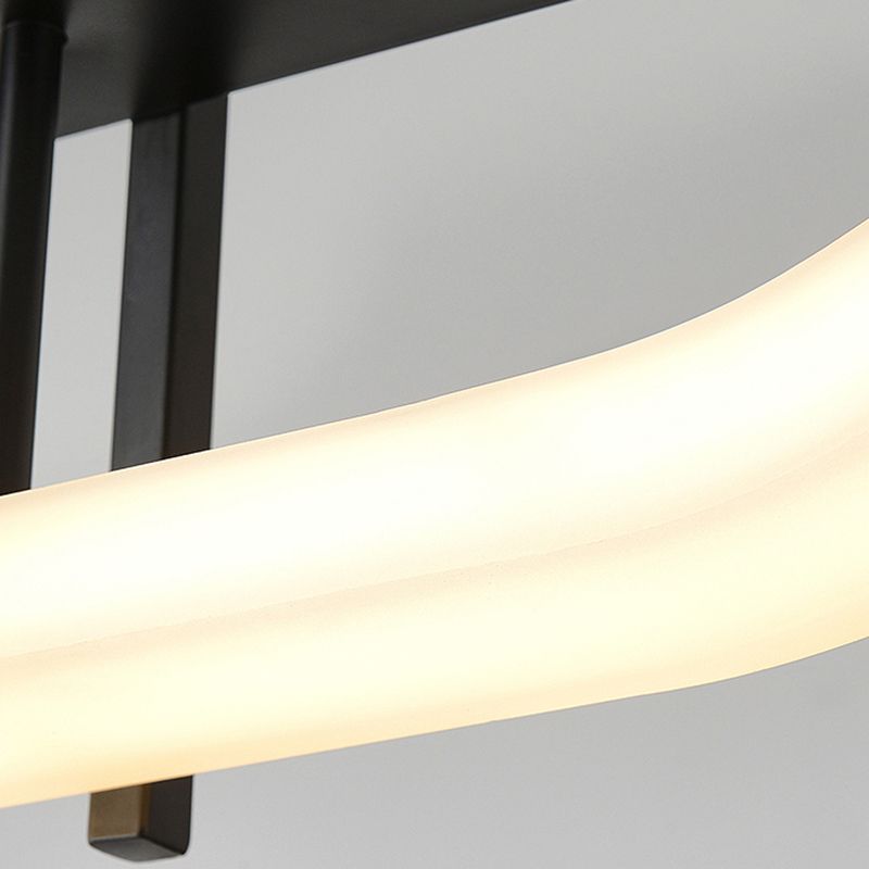 Contemporary Hanging Light Black LED Island Light Fixture with Metal for Dining Room