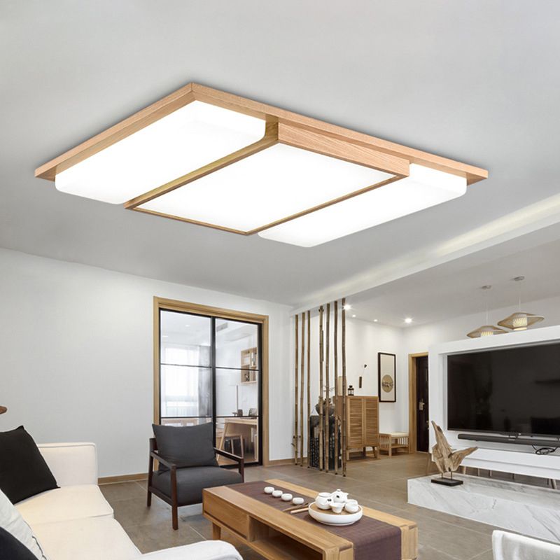 Plafoniera da soffitto a LED giapponese in legno chiaro a forma di rettangolo per soggiorno