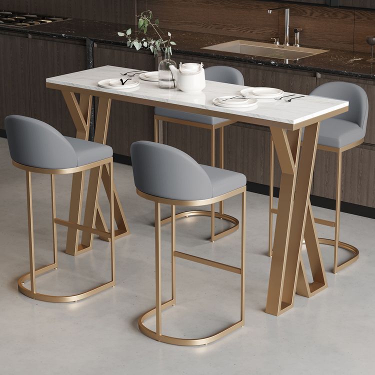 Glam Sintered Stone 1/2/5 Pieces Bar Table Set Rectangle Bar Table with Metal Legs