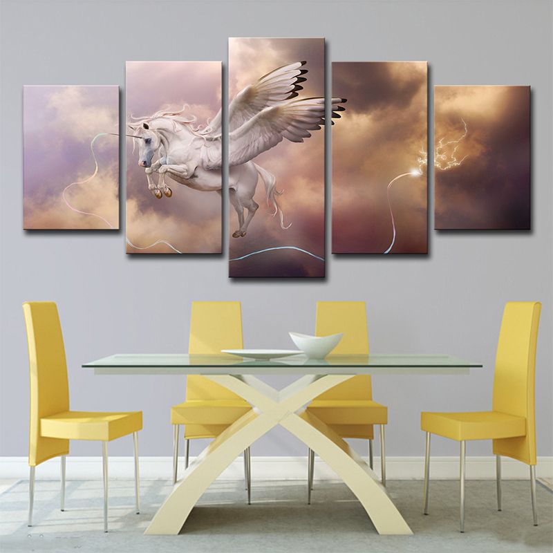 Modern Fantasy Unicorn Wall Art Brown Multi-Piece Canvas Print for Bedroom