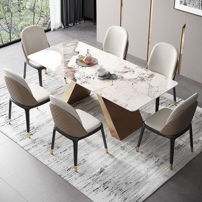 Mesa de comedor rectangular de lujo tradicional mesa sinterizada con pedestal doble dorado