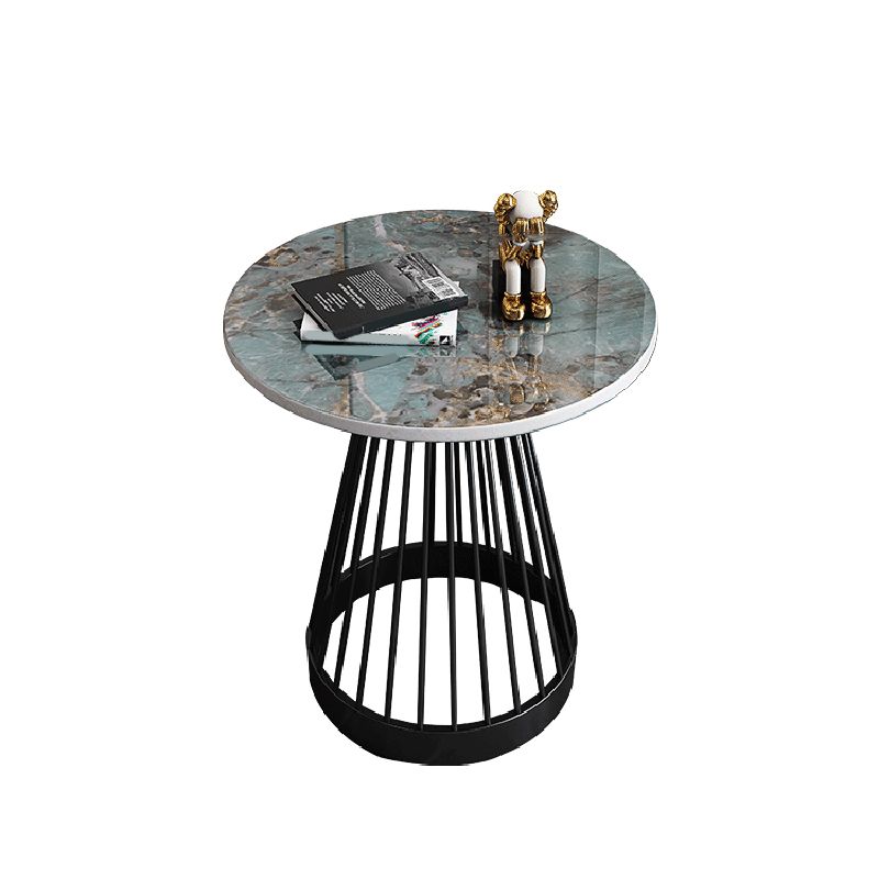 Modern Frame Side Table Slate Round Sofa End Table for Living Room