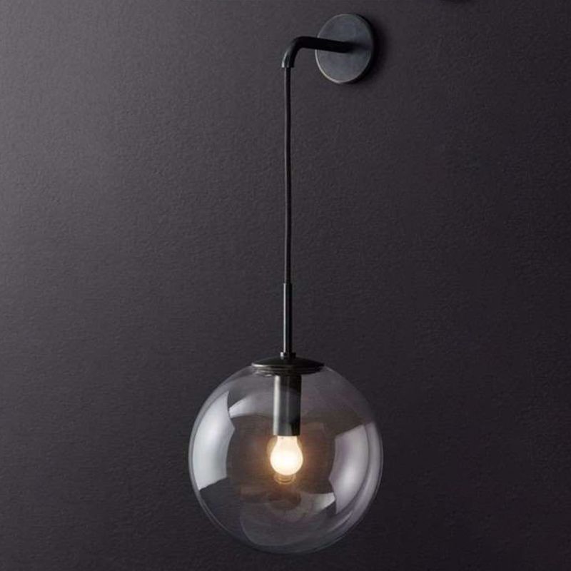 Modern Wall Sconce Ball Shape Metal Vanity Lamp with Glass Shade for Bathroom