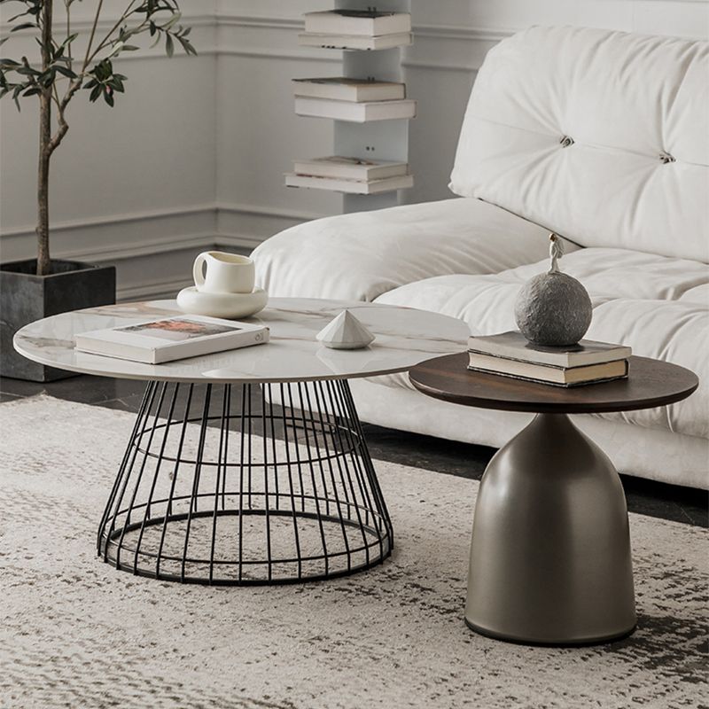 Minimalist Round Stone Top Coffee Table 2 Pieces Cocktail Table