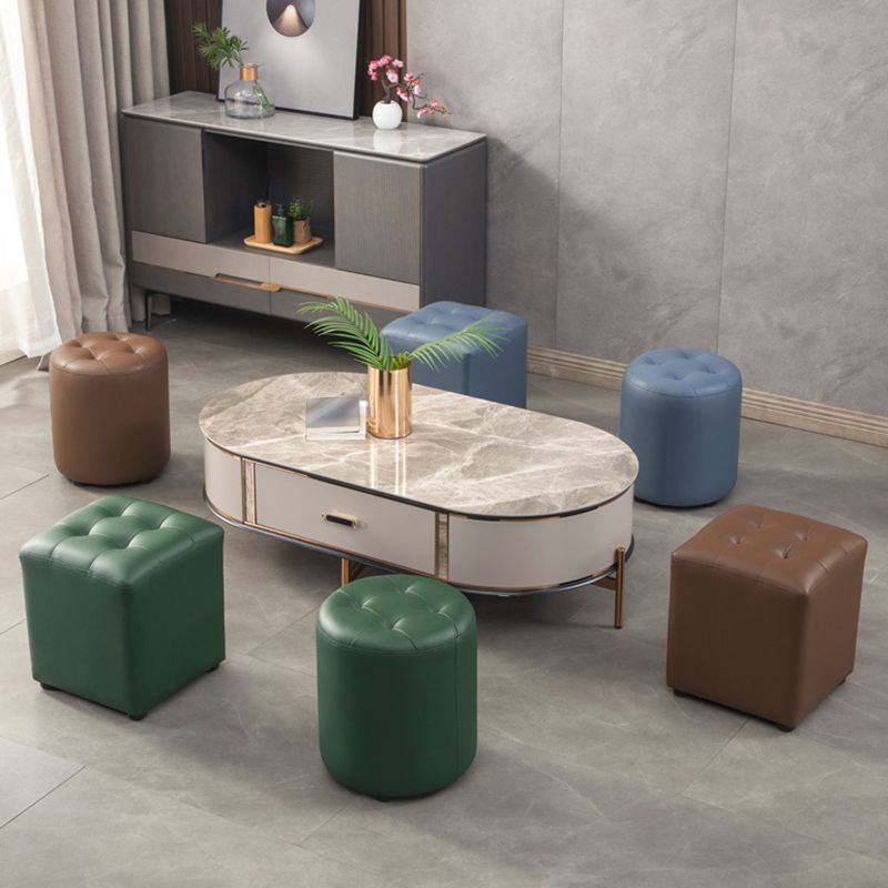 Contemporary Pouf Ottoman Genuine Leather Tufted Upholstered Solid Color Ottoman