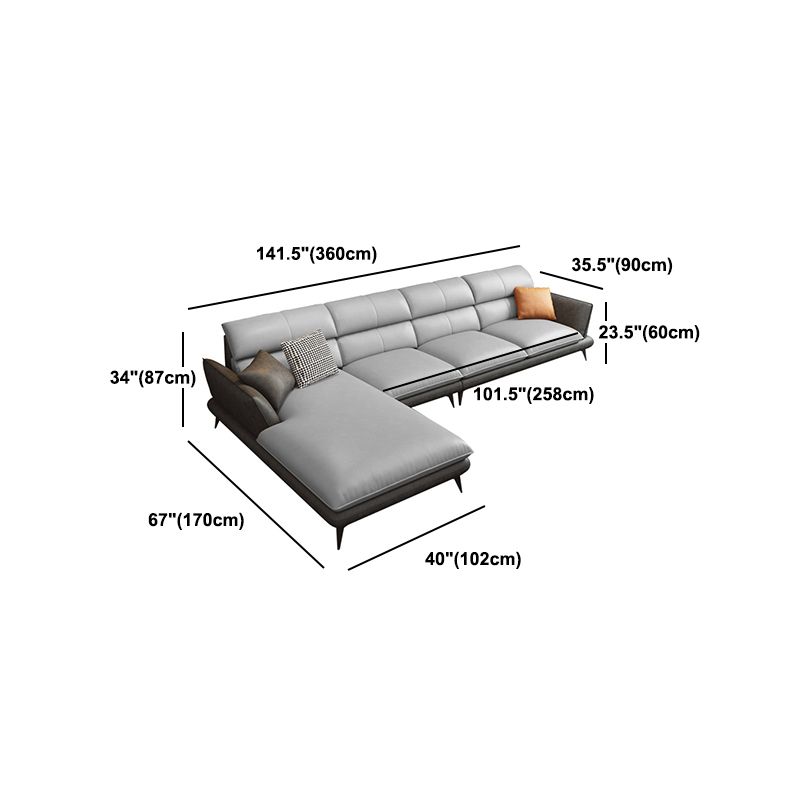 Nordic Sewn Pillow Back Sofa Faux Leather Sloped Arm Sofa for Living Room