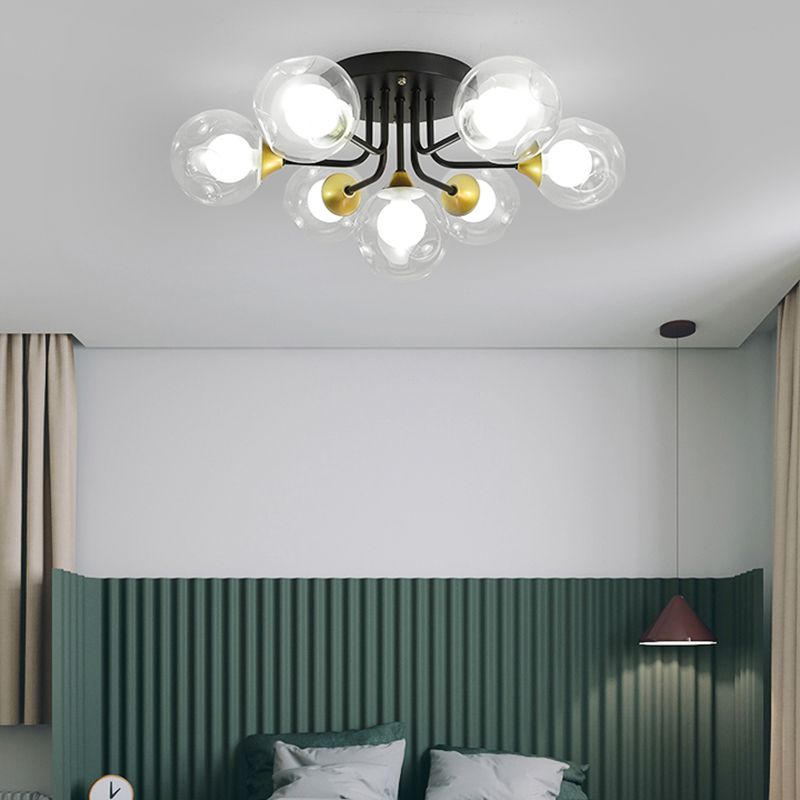 Plafoniera da incasso a doppia sfera in vetro, lampada da soffitto minimalista nera a semi-incasso per camera da letto