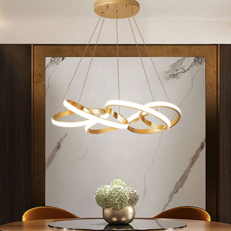 19,5 "/25,5" breite Kurve Kronleuchter Lampe Modernismus Acryl LED Gold Hanging Anhängerlampe in Weiß/warmes Licht für Wohnzimmer