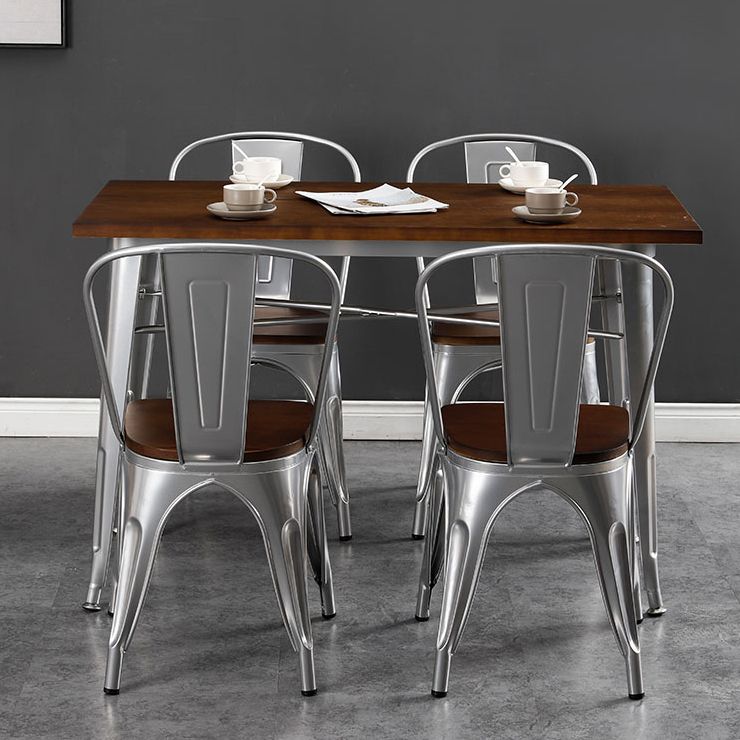 Mesa de comedor de madera maciza de estilo industrial Mesa de comedor con base de metal para comedor