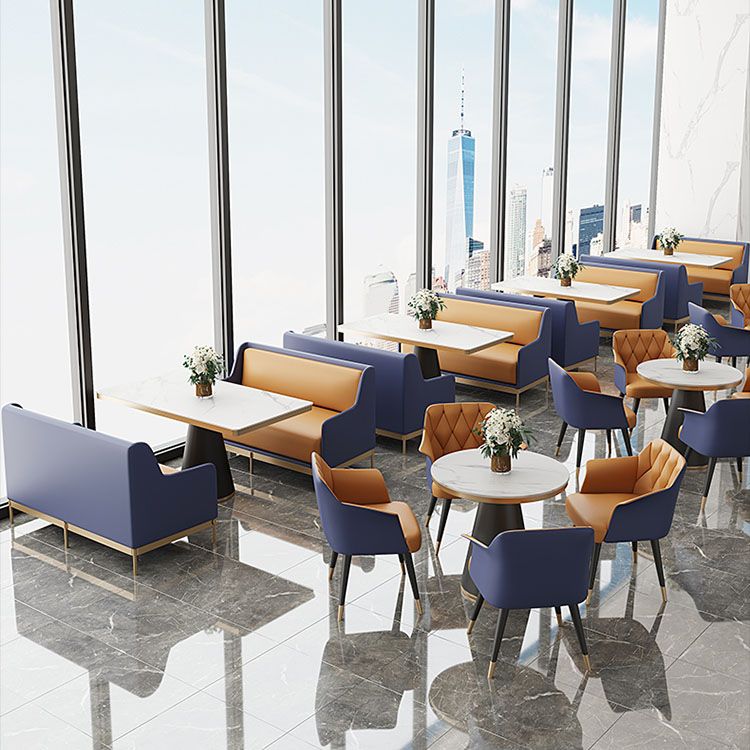 Glam Faux Leather Dining Chair Metal Arm Chairs for Restaurant Use